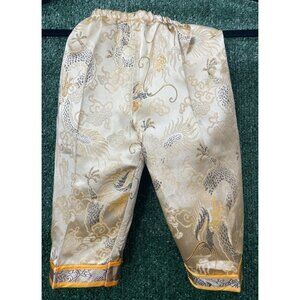 Unbranded Orange Beige Gold Trim Chinese Pants Handmade Kids Toddler Youth